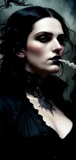 Gothic woman portrait in dark attire with a mysterious atmosphere.