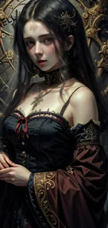 Gothic wallpaper featuring a mysterious woman in ornate attire.