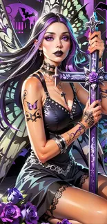 Gothic fairy with cross in purple hues.