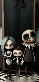 Stylized gothic family in dark tones mobile wallpaper.