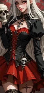 Gothic anime character with skull and red attire.