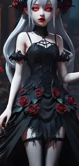 Gothic anime character with roses