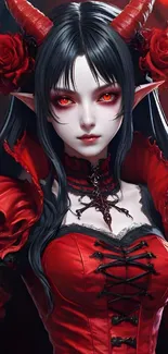 Gothic demon anime character in red dress