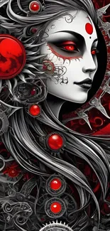 Gothic fantasy art with red accents in mobile wallpaper.
