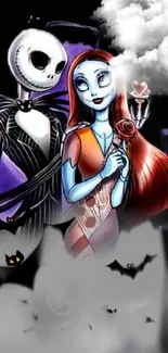 Gothic fantasy cartoon characters in a cloudy background.