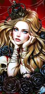 Gothic fantasy princess with roses and skull.