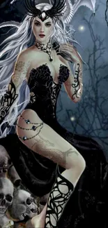 Gothic fantasy art with a mystical woman in dark scenery.