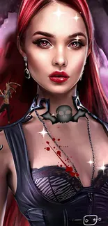 Vibrant gothic female fantasy vampire art with red and black tones.