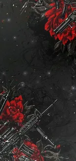 Dark gothic wallpaper with red roses and guns.