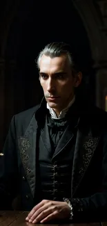 Gothic gentleman in candlelit setting showcasing elegance and mystery.