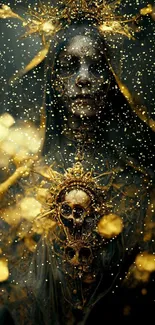 Gothic mobile wallpaper featuring a golden skull art design.