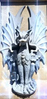 Gothic gray gargoyle statue art on beige background for mobile wallpaper.