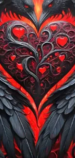 Gothic heart with ravens and intricate design on mobile wallpaper.