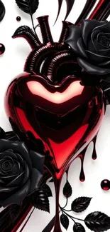 Gothic heart intertwined with black roses.