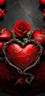 Gothic wallpaper with a heart and rose design.