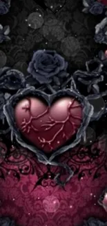 Gothic heart and roses design with dark pink tones.