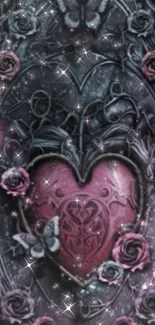 Gothic wallpaper with heart and roses design.