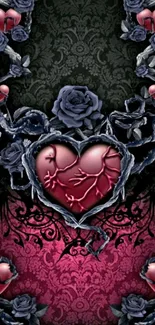 Gothic heart with roses wallpaper design.