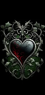 Gothic heart wallpaper with metallic design.