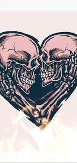 Intricate gothic heart skull art with light pink background.