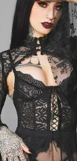 Elegant gothic lace fashion in black lace attire.