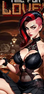 Gothic artwork featuring a bold female character in a dramatic setting.