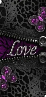 Gothic wallpaper with lace, zipper, and purple butterflies.