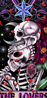 Gothic skeleton lovers art with vibrant colors.