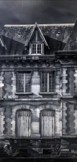 Gothic mansion in rain with dark, eerie ambiance.