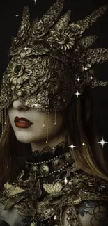 Intricately designed gothic ornate mask on a mysterious lady's face.