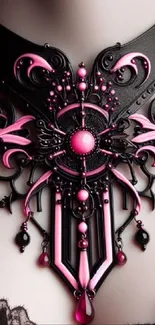 Gothic necklace with pink detailing and intricate design.