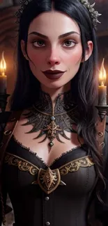 Gothic princess portrait with candles.