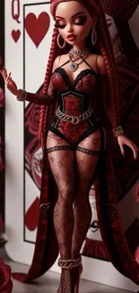 Gothic queen art with red roses and playing card.