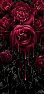 Dark red roses dripping art wallpaper with a gothic touch.