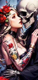 Gothic romance art wallpaper with flowers and tattoos.