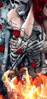 Gothic skeleton art with roses