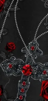 Gothic cross with red roses and pearls