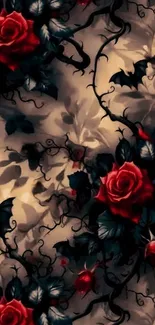 Gothic rose and vine wallpaper with bats.