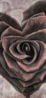 Heart-shaped black rose mobile wallpaper with a gothic theme.