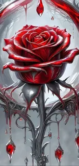 Gothic red rose with silver accents wallpaper