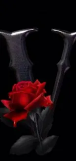 Gothic wallpaper with red rose and dark aesthetic.