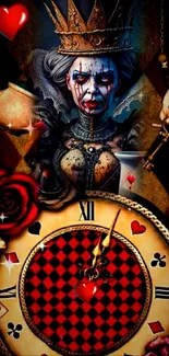 Gothic queen with clock and roses wallpaper.