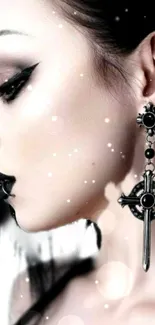 Gothic-themed wallpaper featuring a stylish side profile with elegant jewelry.