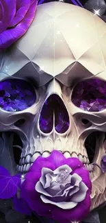 Gothic skull with purple roses wallpaper art.