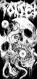 Monochrome gothic skull art on black background wallpaper.