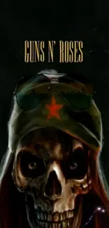 Dark skull in military cap with sunglasses wallpaper.