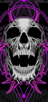 Gothic skull art with magenta accents on a dark background.