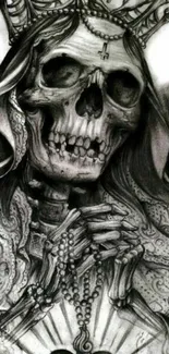 Intricate gothic skull art in monochrome for mobile wallpaper.