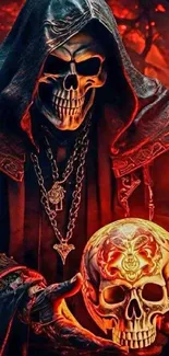 Dark reaper with fiery skull in hand