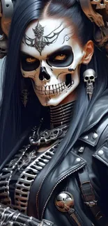 Gothic lady with skull makeup and dark attire, exuding a mystical and fantasy vibe.